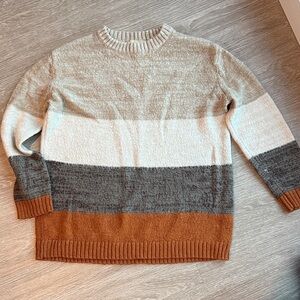 Universal Thread Women's Striped Crewneck Sweater - Cream, Gray, Brown